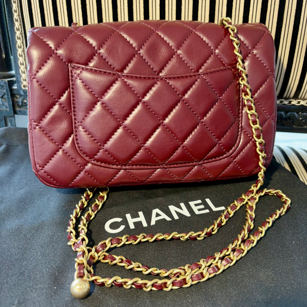 Borsa Chanel mini flap CC Pearl Crush Lamb bordeaux