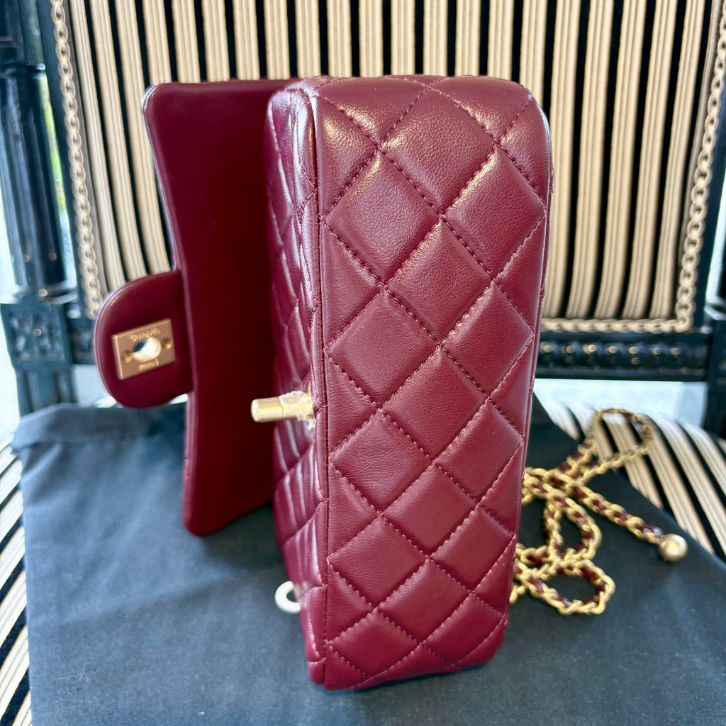 Borsa Chanel mini flap CC Pearl Crush Lamb bordeaux