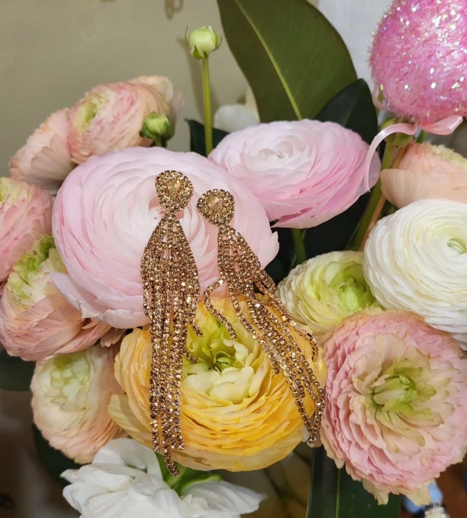 Orecchini Chandelier con cascata di Cristalli Champagne